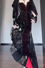 Halloween Gothic Style Dark Shawl Suspenders Tube Top Dress