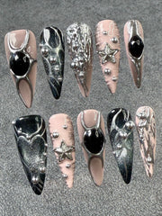 Laser Holographic Cute Edgy Fake Nails