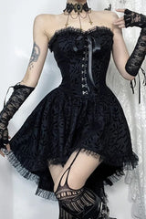 Dark Lace Patchwork High Waist Bandage Corset Gothic Mini Dress
