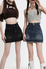 High Waist A-Line Denim Mini Skirt