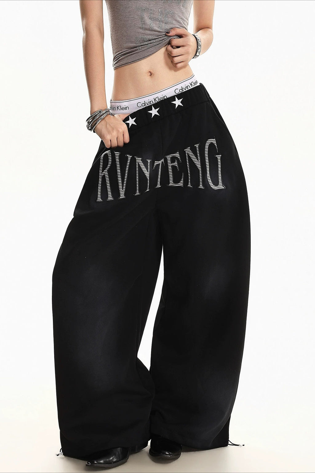 Star Waist Letter Graphic Pants