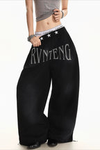Star Waist Letter Graphic Pants