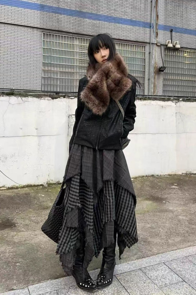 Punk Asymmetrical Patchwork Plaid Skirt