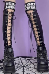 Punk Gothic Y2K PU Tie Letter Print Industrial Leg Warmers