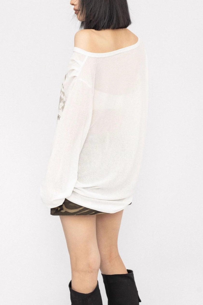 Vintage Graffiti Print Off Shoulder Cover Up T-shirt