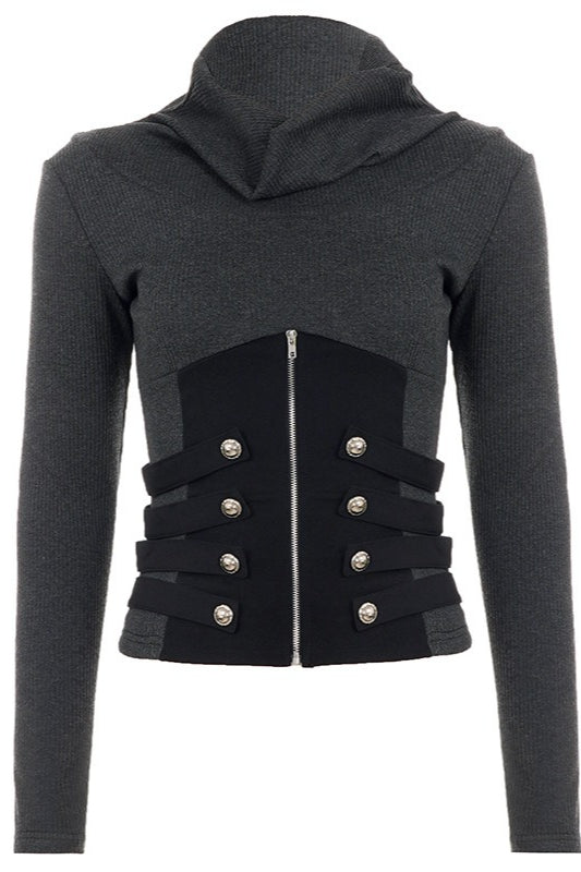 itted Ribbed Zip Detail Crop Top