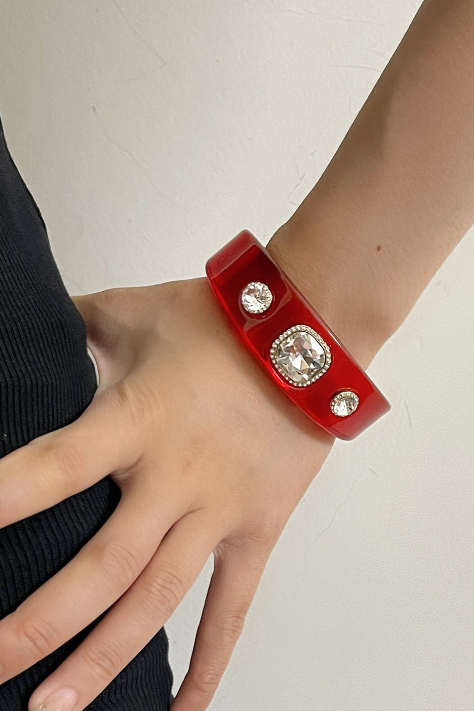 Rhinestone Resin Round Open Bracelet