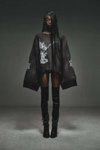Graphic Distressed Oversized Knit Sweater
