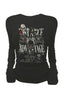 Black Skull Print Vintage E-girl Slim Long Sleeve Knit Top