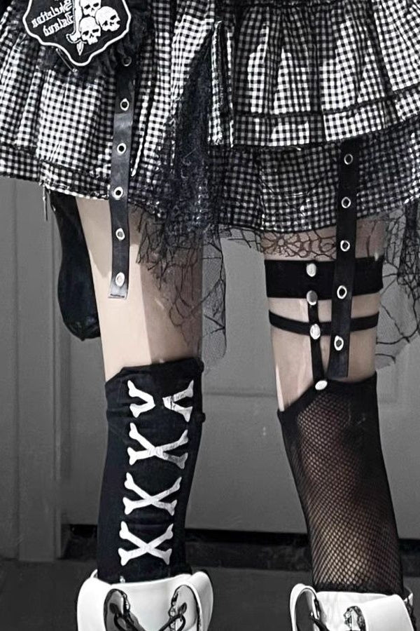 Black and White Plaid Lace Tiered Mini Skirt
