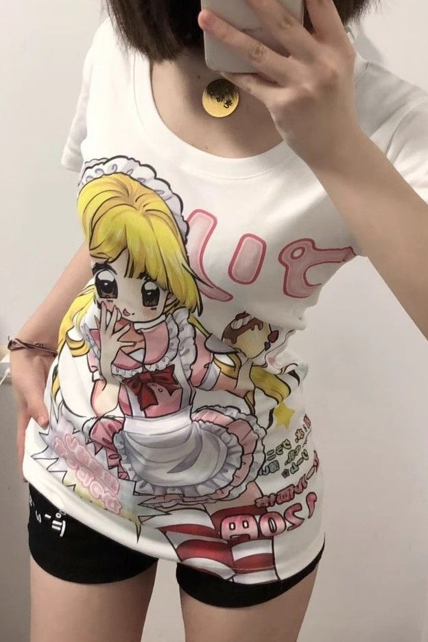 Edgy Harajuku Graphic Fitted Cotton T-shirt