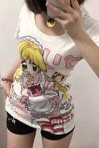 Edgy Harajuku Graphic Fitted Cotton T-shirt
