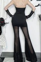 Dark Gothic Mesh Splice Flare Pants