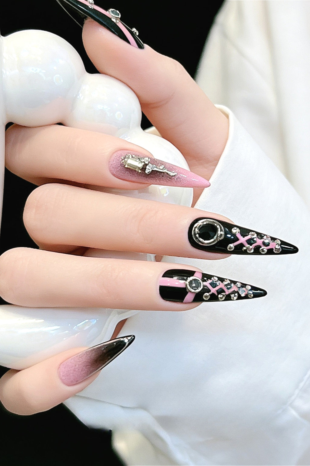 Pink Black Mine Style Gradient Press On Nails