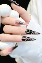 Pink Black Mine Style Gradient Press On Nails