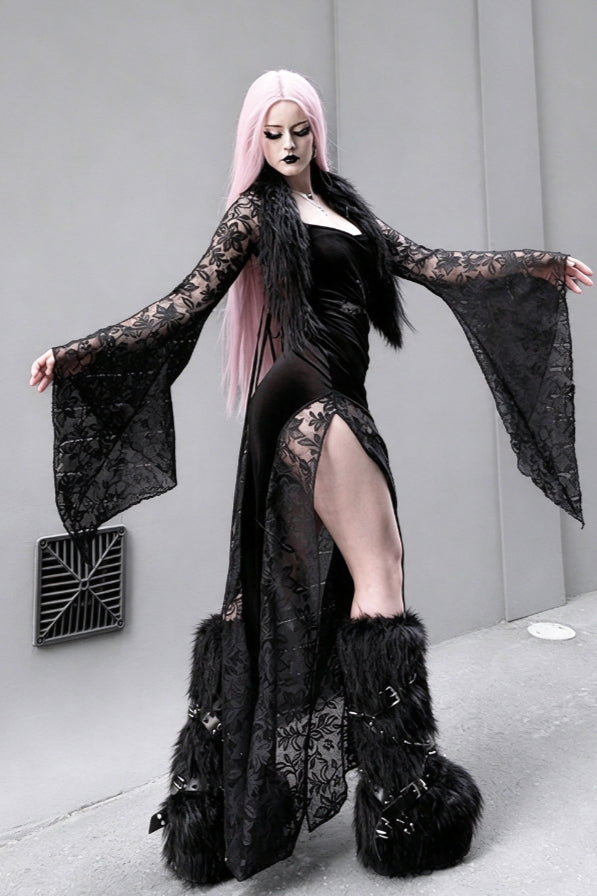 Cross Motif Lace Panel Maxi Dress
