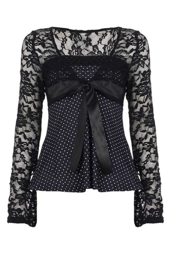 Polka Dot Bow Lace Crop Tops