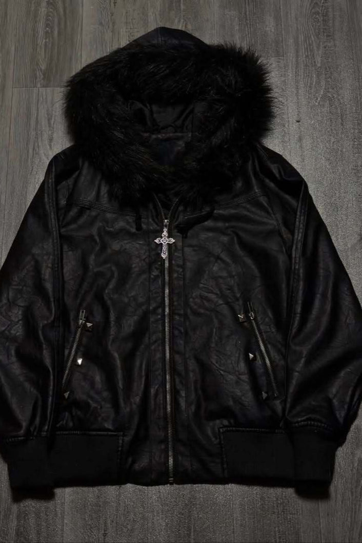 Multi Zip Faux Leather Fur Trim Jacket Secondary image
