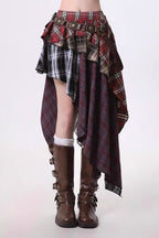 Vintage Punk Irregular Plaid Skirt