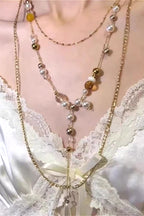 Retro Stacked Layer Flower Bead Pendant Necklace
