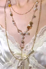 Retro Stacked Layer Flower Bead Pendant Necklace
