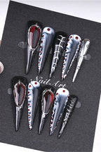 Gothic Silver Trim Blood Spot Press On Nails