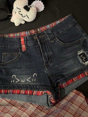 Sexy Slim Plaid Rhinestone Shorts