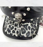 Punk Leopard Print Leather Beret Hat