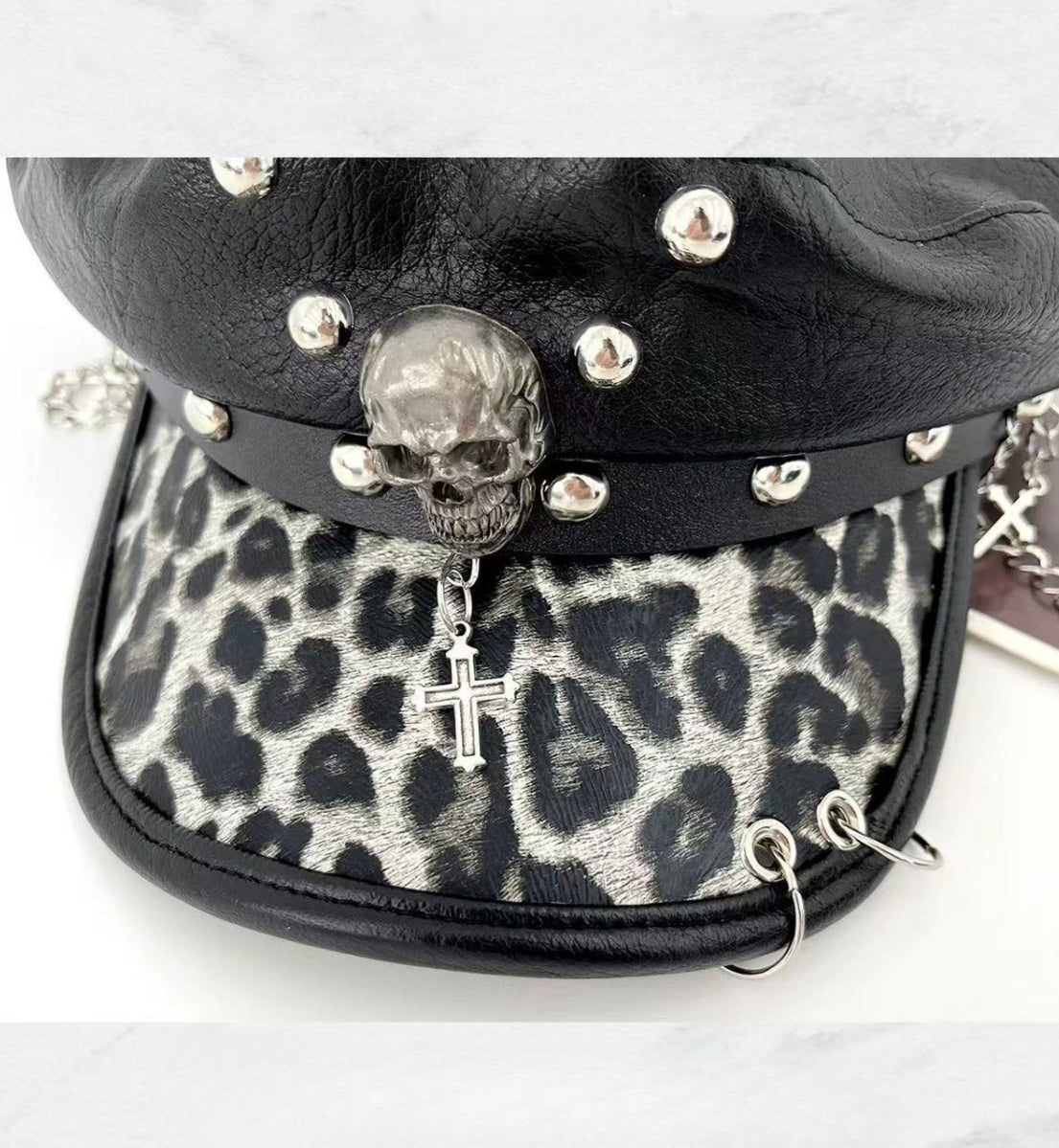 Punk Leopard Print Leather Beret Hat