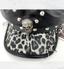 Punk Leopard Print Leather Beret Hat