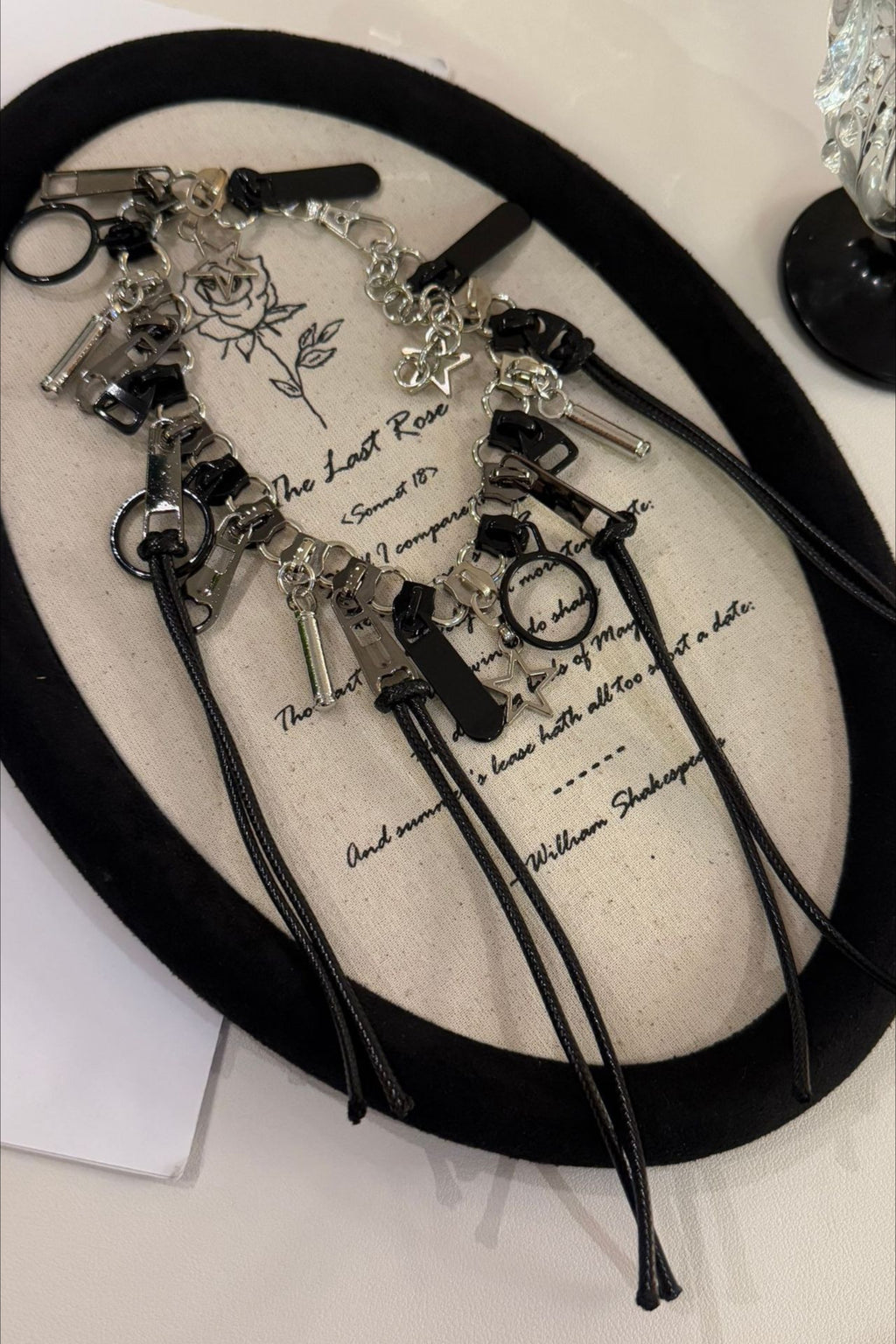 Black Zipper Leather Cord Necklace