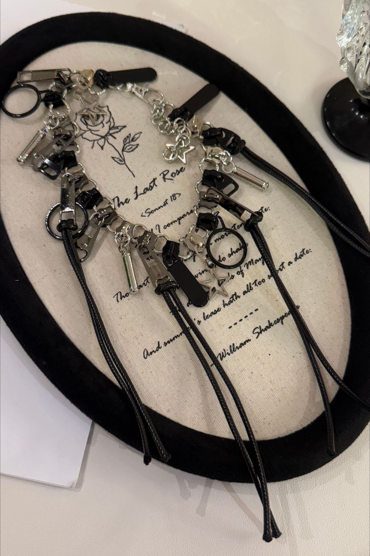 Black Zipper Leather Cord Necklace