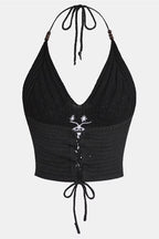 Gothic Moth Embroidery Halter Top