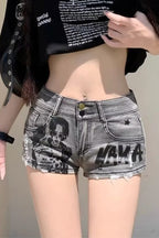 Edgy Y2K Graffiti Distressed Denim Shorts