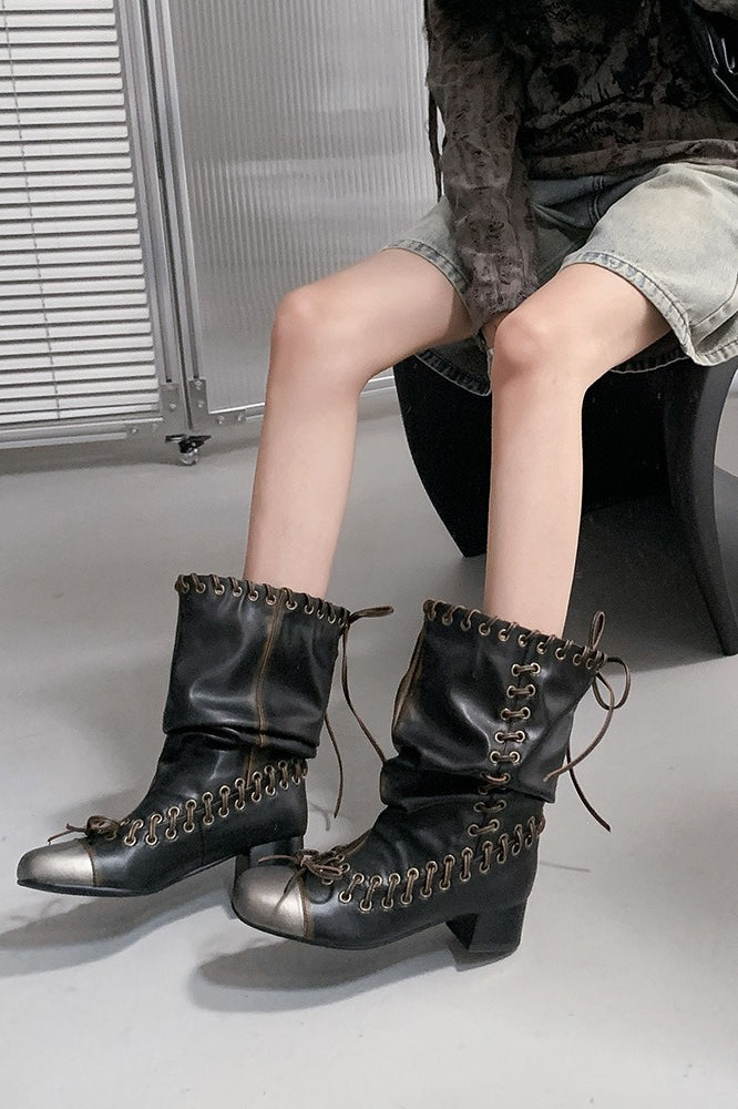 Lace-Up Slouch Cowboy Boots