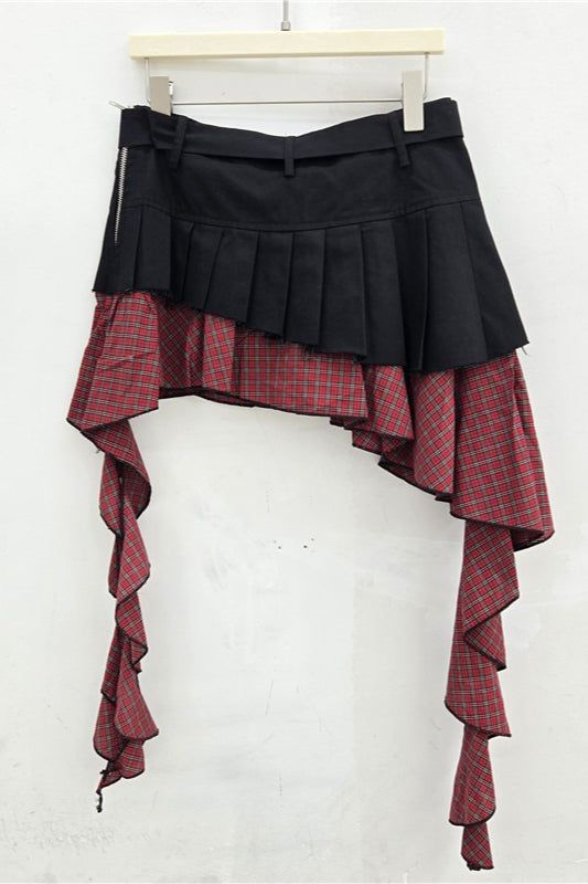 Plaid Layered Asymmetrical Mini Skirt