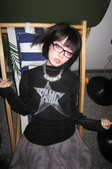 Grunge Black Long Sleeve Knit Top