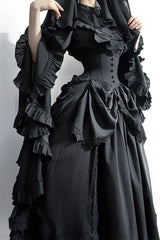 Gothic Light Lolita Long Flying Sleeve Vintage Blouse & Skirt Two Piece Set