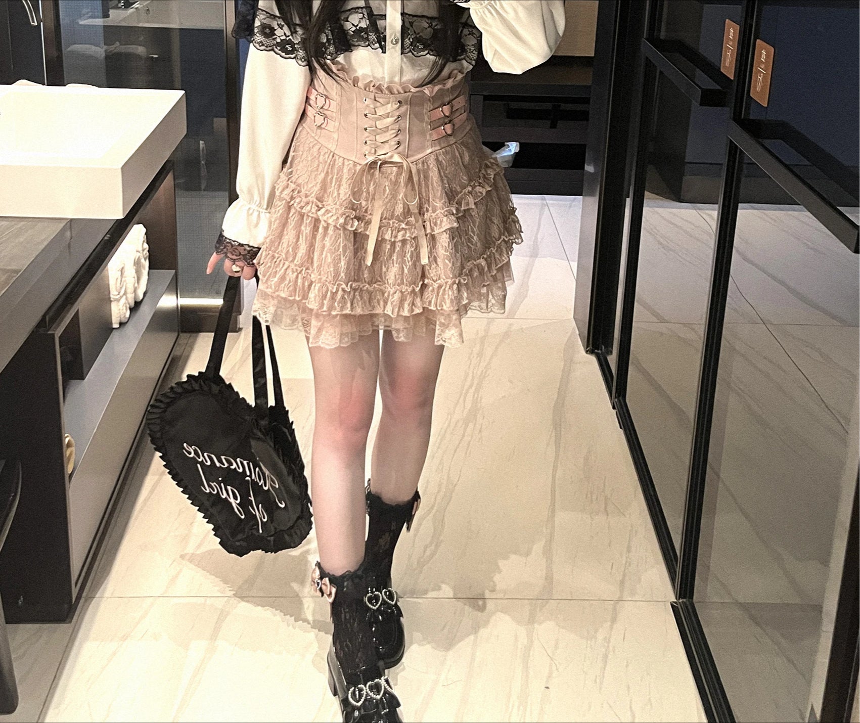 Lace Ruffle Bow Mini Skirt Secondary image