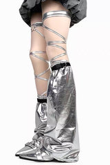 Silver Cyber Y2K Flared Slim Fit Socks