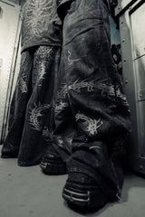 Harajuku Gothic Centipede Embroidery Pants