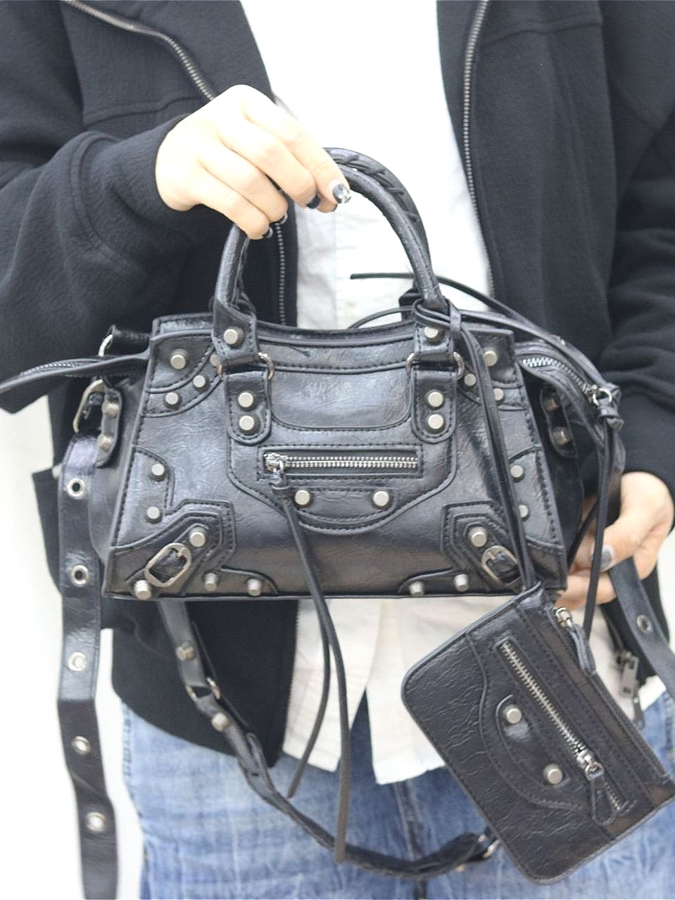 Studded Perforated Moto Shoulder Bag Secondary image