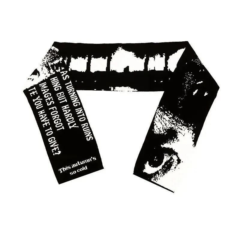 Y2K Gothic Jacquard Print Knit Scarf