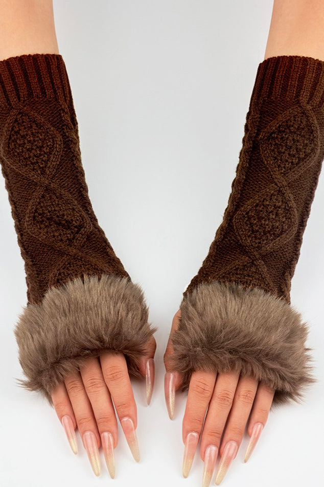 Diamond Knit Fluffy Trim Gloves