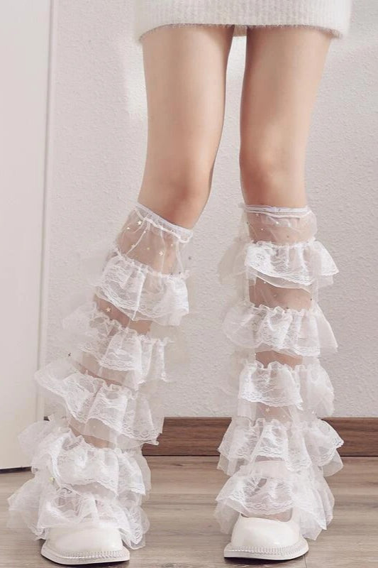 Kawaii Y2K Layered Mesh Ruffle  Leg Warmers Secondary image