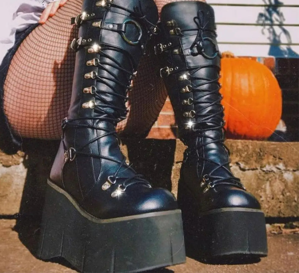Punk Goth Lace-up Zip Gothic Thigh High Winter Boot Main image