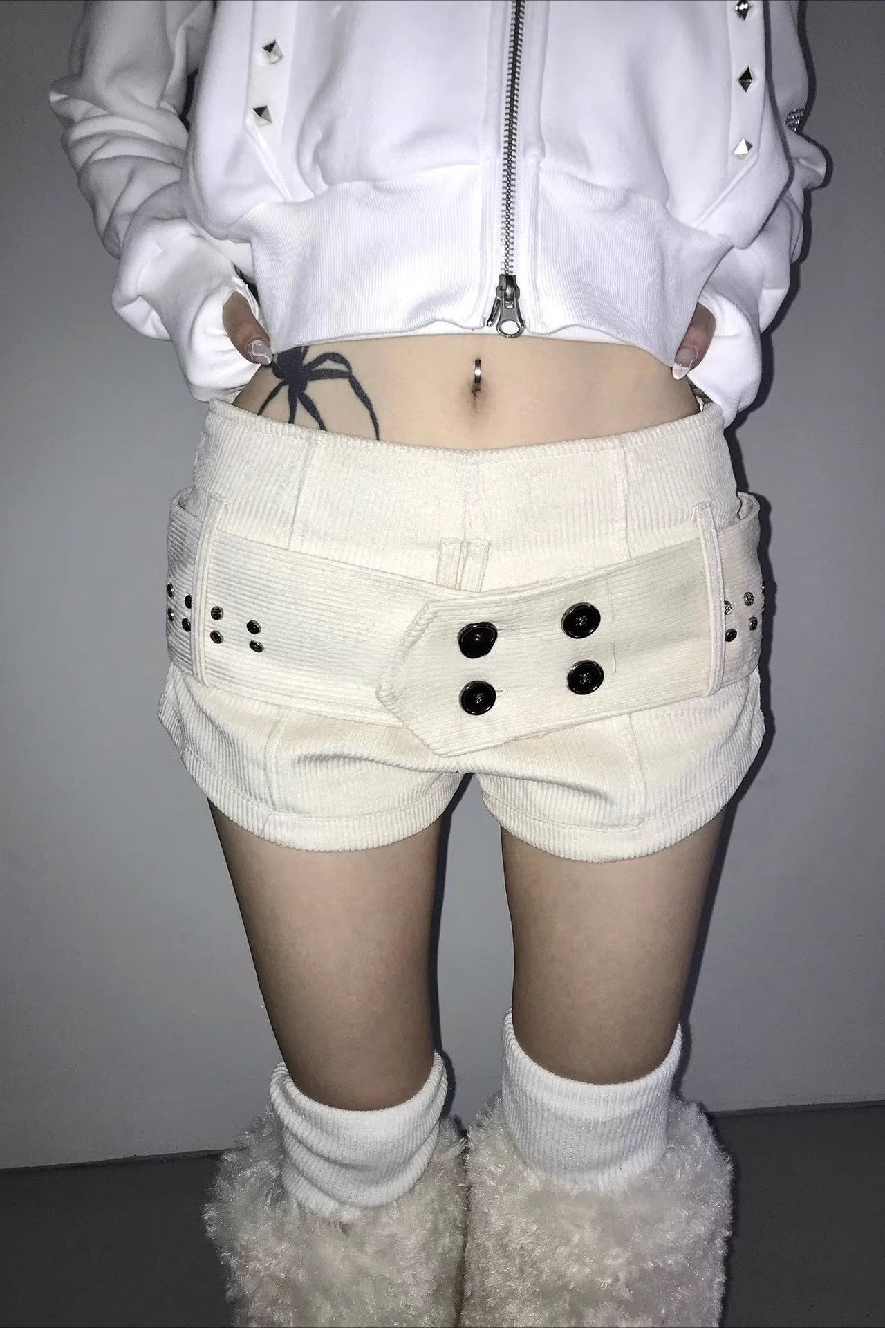 Studded Corduroy Hot Pants