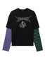 Gothic Stripe Color-block Layered Long Sleeve Knit Top