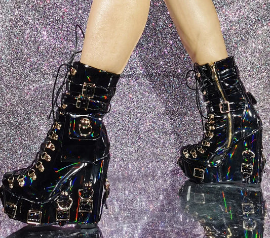 Metal Rivet Zipper Gothic Platform Mid-Calf Boot