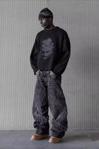 Gradient Embroidered Wide-Leg Jeans